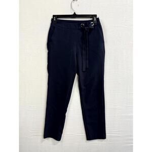 Lagogo Chino Pants Women 27W Navy Blue Tie Belted Waist Side Zip Tapered Leg